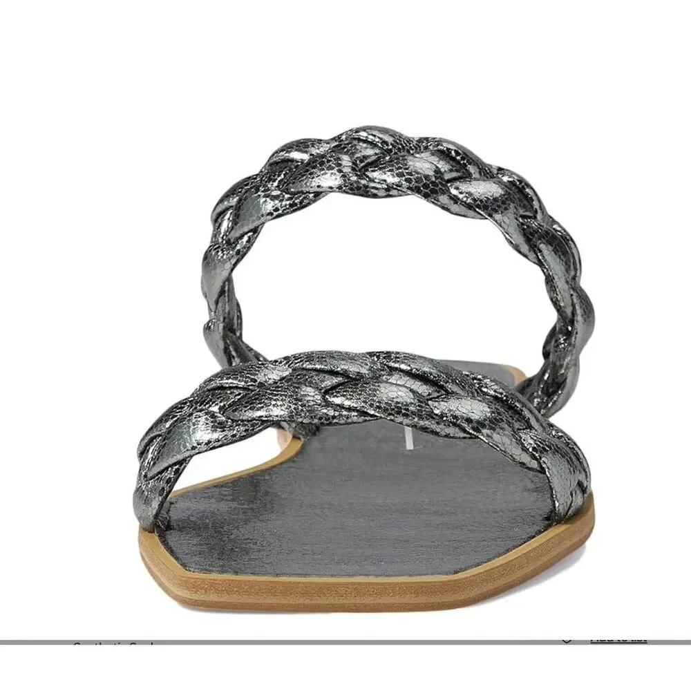NWT Dolce Vita Indy Graphite Metallic Stella Silver Sandal Flat. Size 9.5.